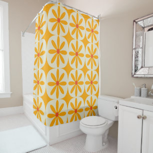 Rideaux De Douche Fleurs orange rétro groovy avec explosions atomiqu