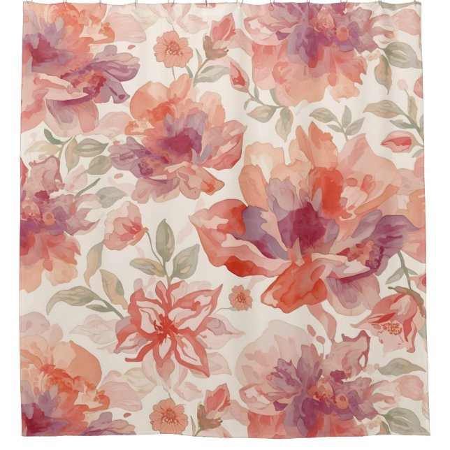 Rideaux De Douche Fleurs pastel aquarelle orange clair (Devant)