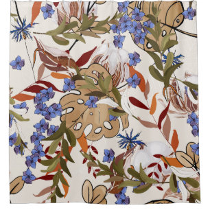 Rideaux De Douche Fleurs pastel fleurissant lis de feuilles verts. R