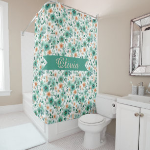 Rideaux De Douche Fleurs personnalisées de printemps vert vintage
