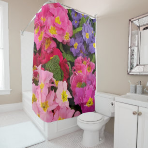 Rideaux De Douche Fleurs Primules Florales Colorées Rose Bleu Violet