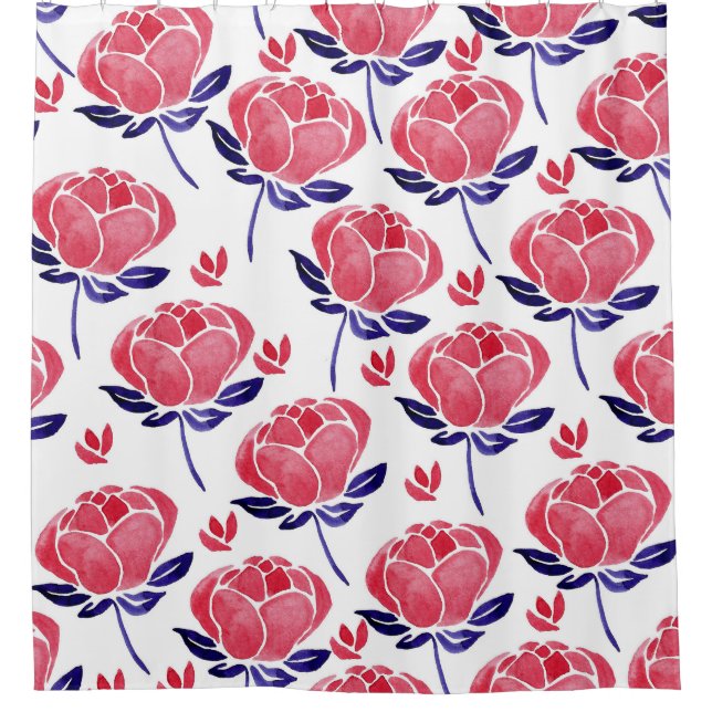 Rideaux De Douche Fleurs printanières, aquarelle motif sans couture. (Devant)