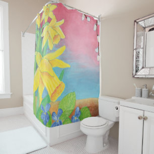 Rideaux De Douche Fleurs printanières, jonquilles, saule marsault et