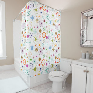 Rideaux De Douche Fleurs rétro colorées Hippie en cercle