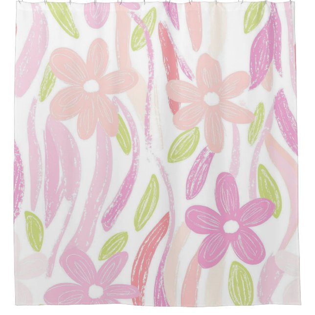 Rideaux De Douche Fleurs Rétro Pastel (10) (Devant)