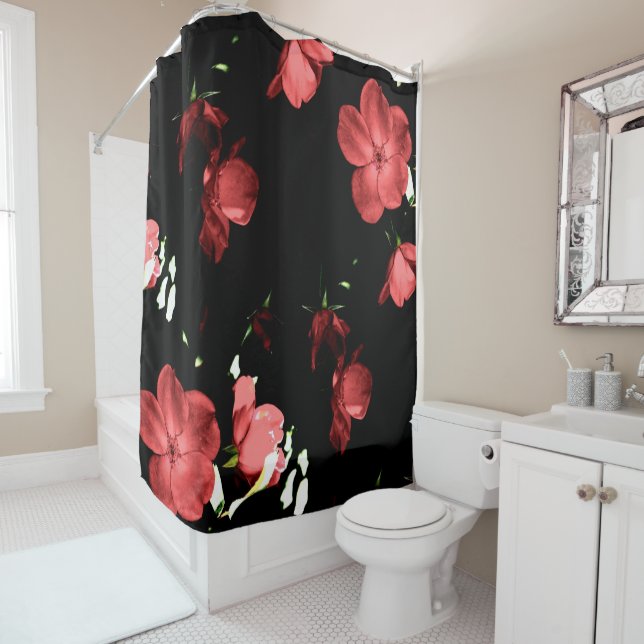 Rideaux De Douche Fleurs roses (En situation)