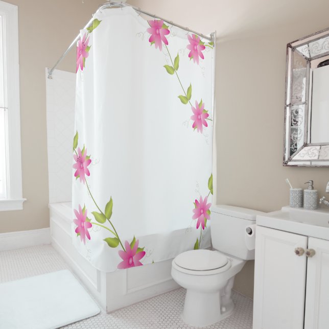 Rideaux De Douche Fleurs roses (En situation)