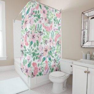 Rideaux De Douche Fleurs roses Aquarelles Motif