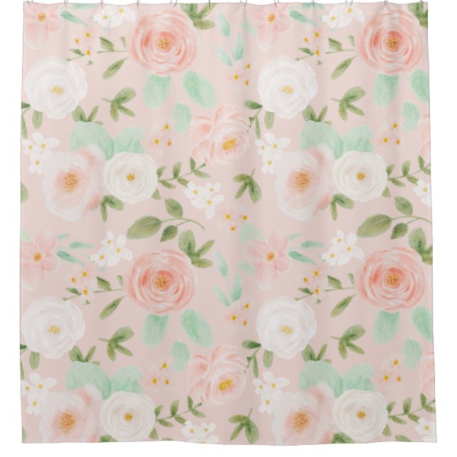 Rideaux De Douche Fleurs Roses d'aquarelle en rose et en rose (Devant)