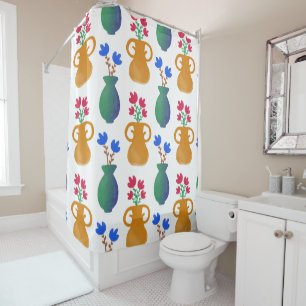 Rideaux De Douche Fleurs roses et bleues dans les pots