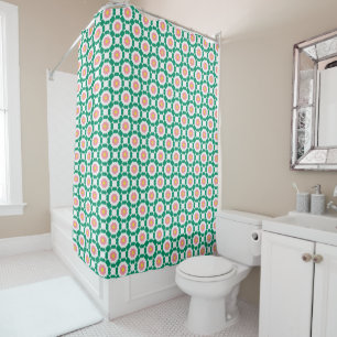 Rideaux De Douche Fleurs roses et points verts
