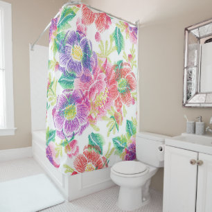 Rideaux De Douche Fleurs roses et violettes Motif D6