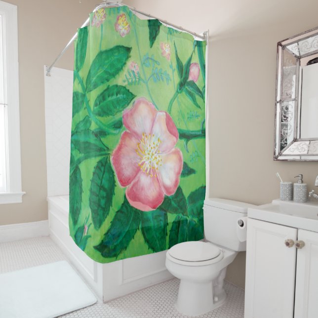 Rideaux De Douche Fleurs roses sauvages (En situation)