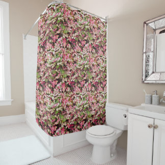 Rideaux De Douche Fleurs roses, vertes et blanches