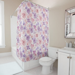 Rideaux De Douche Fleurs Roses Violettes Roses Cœurs Saint-Valentin