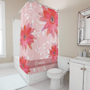 Rideaux De Douche Fleurs Rouges Fantaisistes Feuilles Tourbillonnant