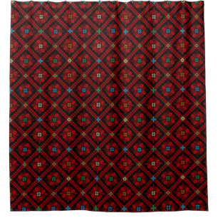 Rideaux De Douche Fleurs rouges Palestine Broderie tatreez Motif