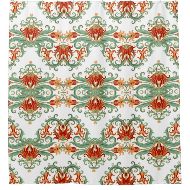 Rideaux De Douche Fleurs rouges style chinois (Devant)