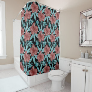 Rideaux De Douche Fleurs rouges tropicales sans coutures motif et fe