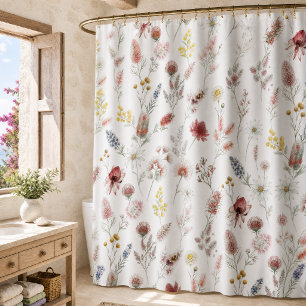 Rideaux De Douche Fleurs sauvages aquarelles pastel romantiques