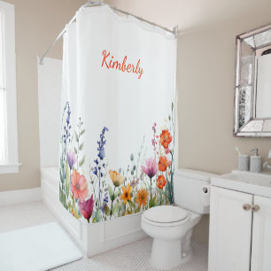 Rideaux De Douche Fleurs sauvages aquarelles vibrantes personnalisée