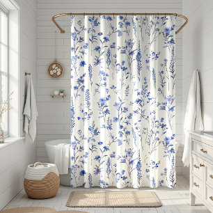 Rideaux De Douche Fleurs sauvages Bleus de la Marine Boho
