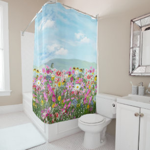 Rideaux De Douche Fleurs sauvages contre un ciel bleu