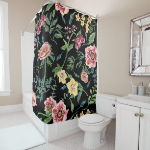 Rideaux De Douche Fleurs sauvages d'anémone florale rose noire