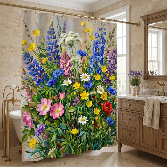 Rideaux De Douche Fleurs sauvages de prairie estivale (Créateur téléchargé)