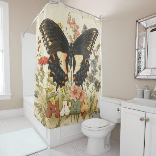 Rideaux De Douche fleurs sauvages papillon de style vintage avec abe