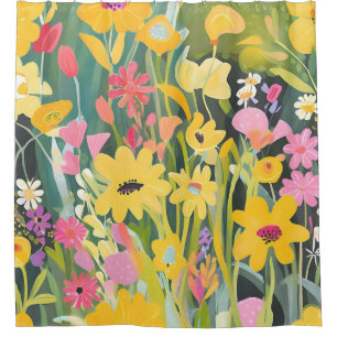Rideaux De Douche Fleurs sauvages printanières Peinture aquarelle