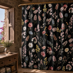 Rideaux De Douche Fleurs sauvages romantiques et sombres à l'aquarel