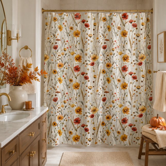 Rideaux De Douche Fleurs sauvages rustiques - Motif floral automnal  (Créateur téléchargé)