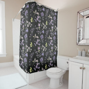 Rideaux De Douche Fleurs sauvages violets sur Noir déchiré