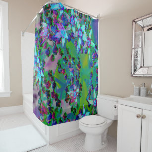 Rideaux De Douche Fleurs Succulentes Sedum en Aqua, Violet et Bleu