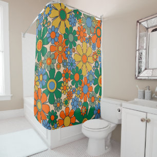 Rideaux De Douche Fleurs super Retro 60s les années 70 motif floral