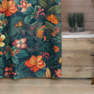 Rideaux De Douche Fleurs tropicales et Feuilles à papillons