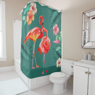 Rideaux De Douche Fleurs tropicales Flamant rose corail rose