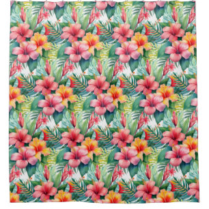 Rideaux De Douche Fleurs tropicales verdoyantes 