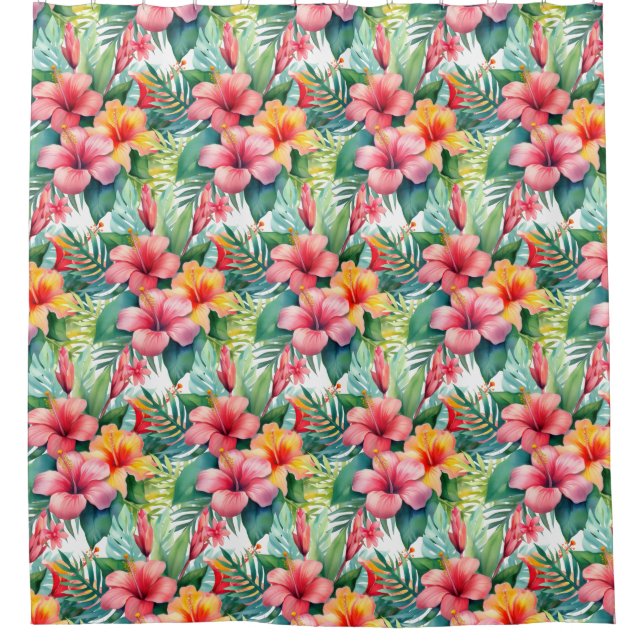 Rideaux De Douche Fleurs tropicales verdoyantes  (Devant)
