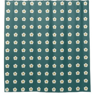 Rideaux De Douche Fleurs turquoises bleues jaunes et blanches en tas