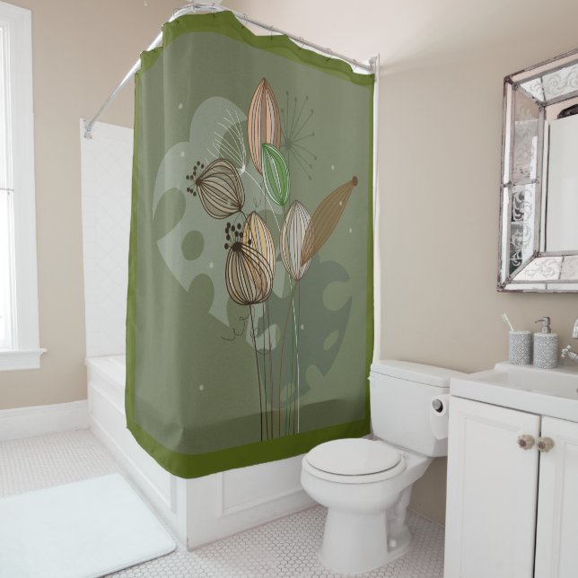 Rideaux De Douche Fleurs vertes (En situation)