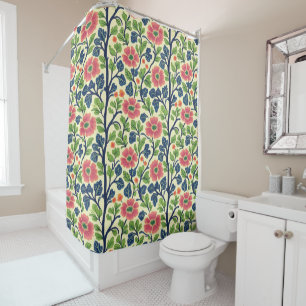 Rideaux De Douche Fleurs vintages roses et florales Feuillage vert