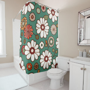 Rideaux De Douche Fleurs vintages sur un Arrière - plan vert