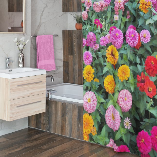 Rideaux De Douche Fleurs Zinnia colorées Florales (In Situ Bathroom)