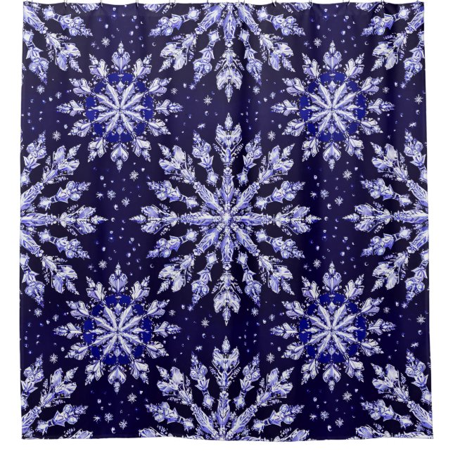 Rideaux De Douche Flocons de neige 3d bleus (Devant)