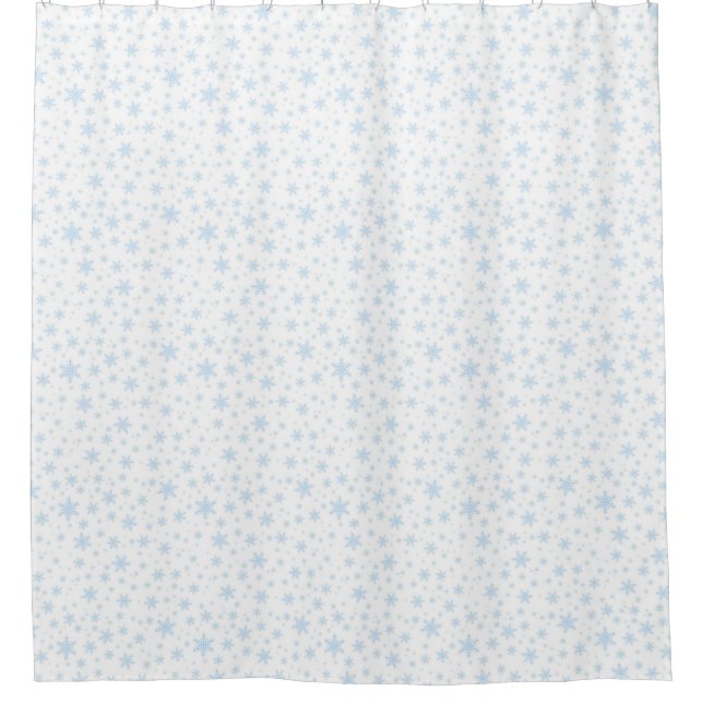 Rideaux De Douche Flocons de neige bleu clair sur fond blanc (Devant)