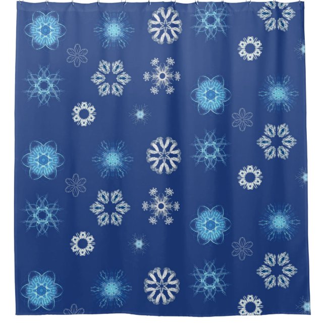 Rideaux De Douche flocons de Noël sur fond bleu (Devant)