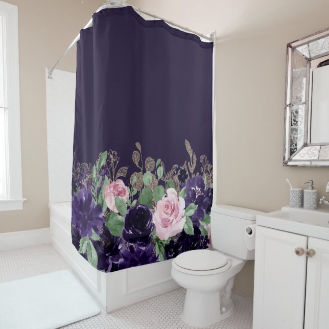Rideaux De Douche Floraison | Bouquet de fleurs de rose violet et ro (En situation)