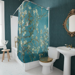 Rideaux De Douche Floraison d'amandier Floral Boho Bleu Classique Ar